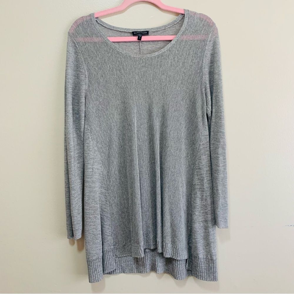 Eileen Fisher Light Gray Long-Sleeve Linen Blend Knit Tunic Top size medium